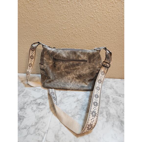 No Brand Women's Charcoal Gray Washed Denim Look Pattern Strap Crossbody‎ bag - Picture 2 of 8